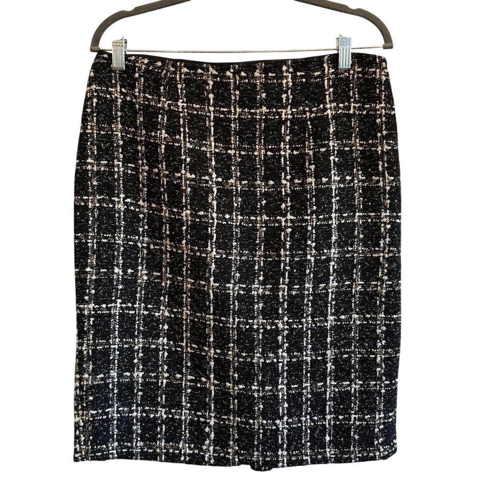 Calvin Klein Pencil Skirt Womens 6 Black White Excellent Tweed Plaid Career